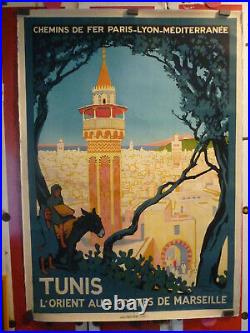 Rare Affiche Broders Roger PLM Tunis 1920 entoilée originale