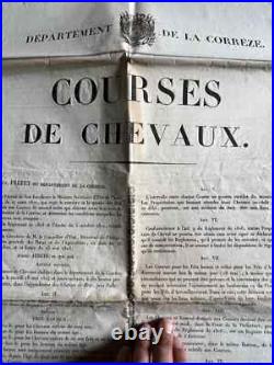 Rare Affiche Courses De Chevaux Corrèze 1824 / Le Prefet Le Baron Finot