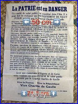 Rare Affiche Général Charles de Gaulle France Algérie Corse Ain Guerre Militaria