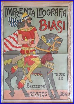 Rare Affiche Imprenta Litografia Blasi Barcelona Art Nouveau 1900 Gaudi