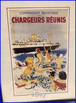 Rare Affiche Originale Ancienne Compagnie Maritime Des Chargeurs Réunis