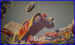 Rare Affiche Originale Entoilée Geo Ham Course De Stock Cars 45cm X 42cm