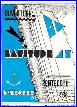 Rare Affiche Originale Entoilée Hôtel Latitude 43 De 1936 Saint-Tropez