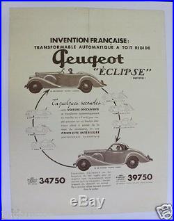 Rare Affiche Originale Peugeot Eclipse 401 601 G. Paulin Pourtout 1933 34 35