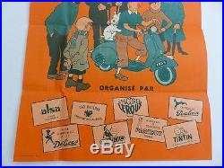 Rare Affiche TINTIN de 1954 concours chèque Tintin une VESPA au premier! A VOIR