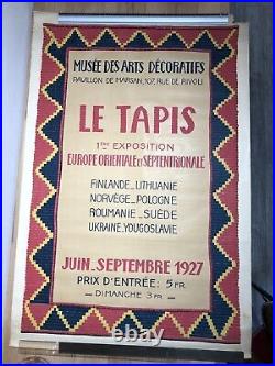 Rare Affiche ancienne- Musée des arts décoratifs 1927 Tapis 120X80cm Paris