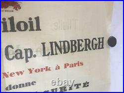 Rare Affiche ancienne huile Mobiloil charles Lindbergh aviation voiture garage