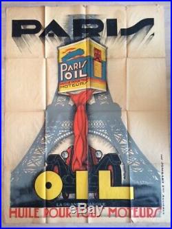 Rare Affiche ancienne huile Paris-Oil pour automobile année 1920/1930 120 x 160