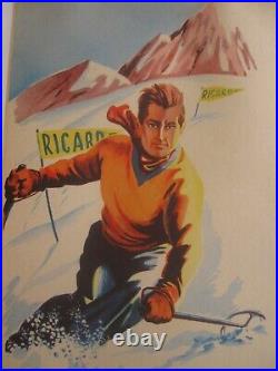 Rare Affiche de SKI passe-partout Ricard g Potier entoilée ca 1960