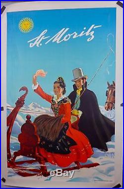 Rare Affiche originale SAINT MORITZ par H LAUBI entoilée, bon état