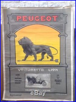 Rare Ancienne Affiche Voiturette Lion Peugeot Signée Thor Pur Jus No Copy