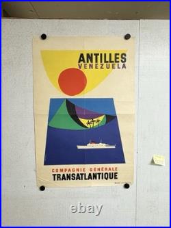 Rare Petite affiche ancienne Compagnie G Transatlantique Antilles Venezuela