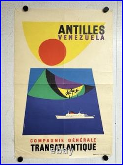 Rare Petite affiche ancienne Compagnie G Transatlantique Antilles Venezuela