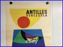 Rare Petite affiche ancienne Compagnie G Transatlantique Antilles Venezuela