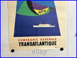 Rare Petite affiche ancienne Compagnie G Transatlantique Antilles Venezuela