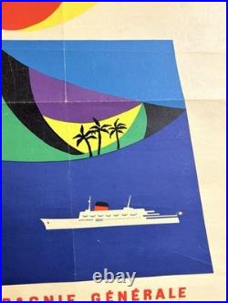 Rare Petite affiche ancienne Compagnie G Transatlantique Antilles Venezuela