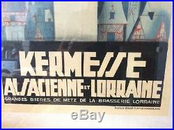 Rare affiche 1932 kermesse porte doree paris, bieres de metz brasserie lorraine