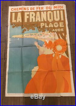 Rare affiche Fanqui plage AUDE AFFICHE LITHOGRAPHIQUE chemin de fer du Midi