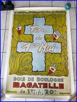 Rare affiche RPF fête du 1er mai Bagatelle Bois de Boulogne