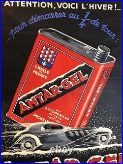 Rare affiche ancienne Antar gel annees 30 bidon d huile voiture