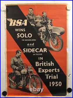 Rare affiche ancienne BSA moto vainqueur winner 1950