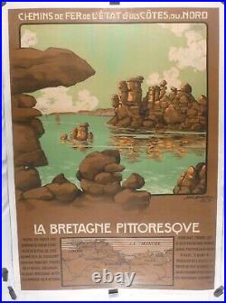Rare affiche ancienne Bretagne chemin de fer Géo Dorival 1909 entoilée