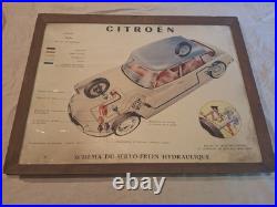 Rare affiche ancienne Cadre D'origine Citroën DS Shema Servo Frein Hydraulique