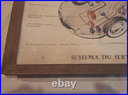Rare affiche ancienne Cadre D'origine Citroën DS Shema Servo Frein Hydraulique