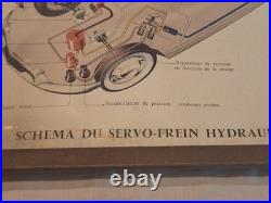 Rare affiche ancienne Cadre D'origine Citroën DS Shema Servo Frein Hydraulique