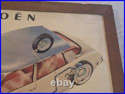 Rare affiche ancienne Cadre D'origine Citroën DS Shema Servo Frein Hydraulique