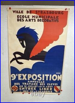 Rare affiche ancienne École des Arts Décoratifs Strasbourg Art Déco 1929 Pégase