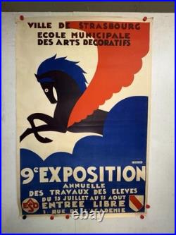 Rare affiche ancienne École des Arts Décoratifs Strasbourg Art Déco 1929 Pégase