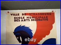 Rare affiche ancienne École des Arts Décoratifs Strasbourg Art Déco 1929 Pégase