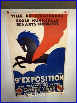 Rare affiche ancienne École des Arts Décoratifs Strasbourg Art Déco 1929 Pégase