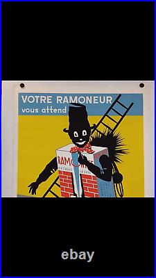 Rare affiche ancienne Ramonite cheminée charbon ramoneur Bruxelles
