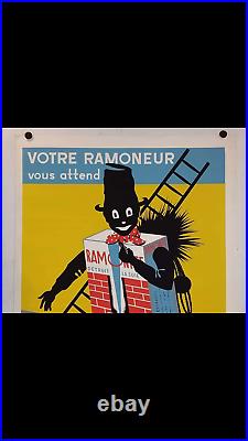 Rare affiche ancienne Ramonite cheminée charbon ramoneur Bruxelles