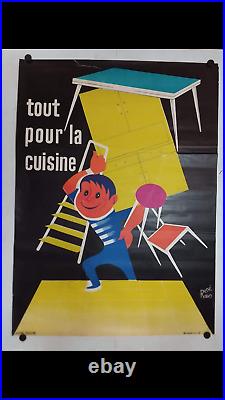 Rare affiche ancienne aménagement de la cuisine par René Ravo