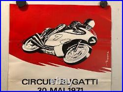 Rare affiche ancienne course moto circuit Bugatti les 1000 km Mans