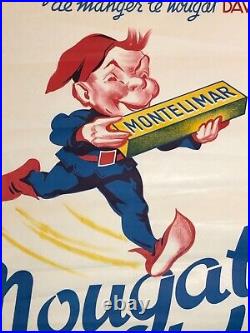 Rare affiche ancienne nougat David Montelimar gnome nain 1950 s