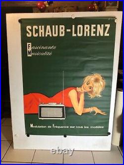 Rare affiche ancienne radio transistor Schaub Lorenz par Couronne pin up