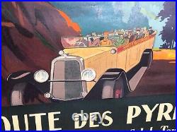 Rare affiche ancienne route des Pyrénées voiture autocar par Commarmond 1920 s
