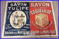 Rare affiche ancienne savon la tulipe et savon coquelicot 1.21m/0.90m