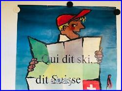 Rare affiche ancienne ski en Suisse montagne neige par Monnerat