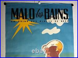 Rare affiche ancienne tourisme Malo les bains par Tiljac années 50 plage Nord