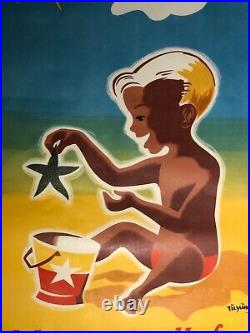 Rare affiche ancienne tourisme Malo les bains par Tiljac années 50 plage Nord