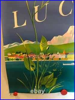 Rare affiche ancienne tourisme Suisse Lucerne papillon bateau lac par Schmidilin