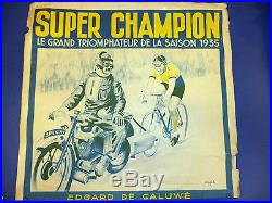 Rare affiche cyclisme vélo Edgard de Caluwé Super Champion 1935