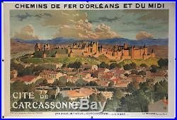 Rare affiche litho originale de la Cité de CARCASSONNE par Grasset en 1909
