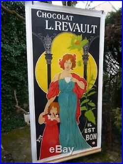 Rare affiche originale litho de 1895 pour CHOCOLAT L. REVAULT, 198 x 98 cm