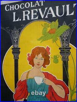 Rare affiche originale litho de 1895 pour CHOCOLAT L. REVAULT, 198 x 98 cm